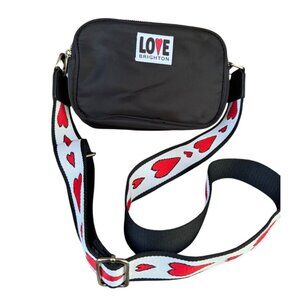 Love Brighton Crossbody Bag With Heart Strap & Zipper Compartments.